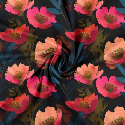 Jersey Print - Røse og lyserøde valmuer