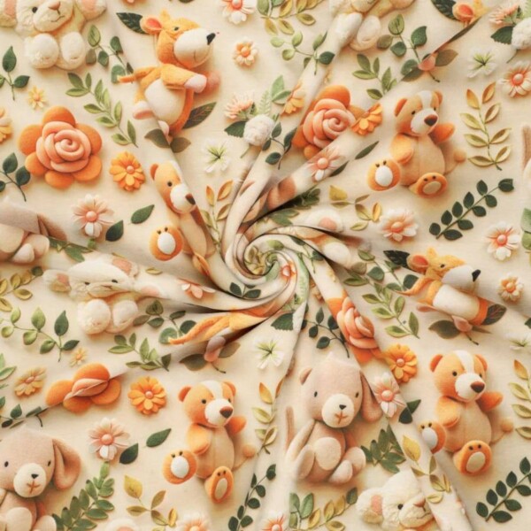 Heavyweight jogging fabric with cute bears 2 brushed french terry 320 g/m²