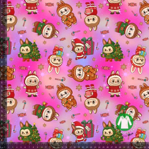 Christmas Labubu 9 - measurment Digital print jersey with Christmas Labubu - 2, 95% cotton and 5% lycra, 220 g/m²