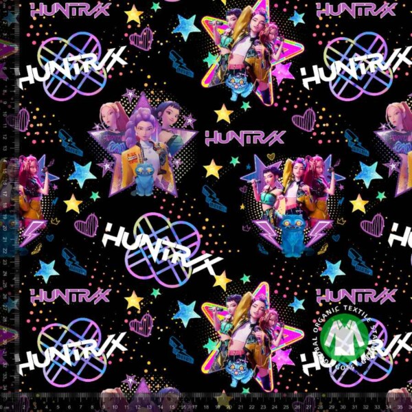 Jersey print med K-POP i sort digitalprint, 160 cm bred