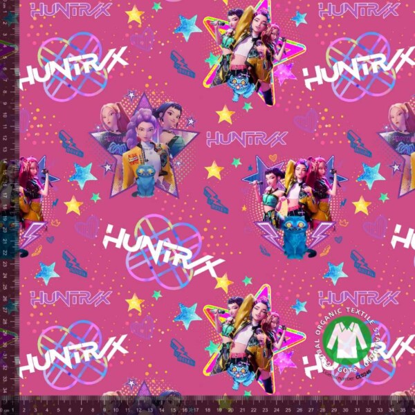 Jersey print med K-POP i pink digitalprint på bomuld/lycra
