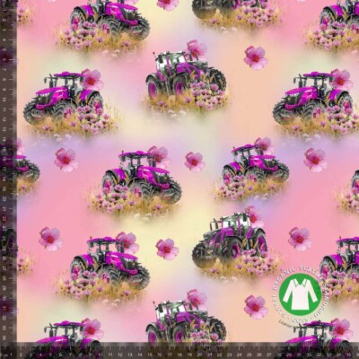 Jersey print with tractors - pink