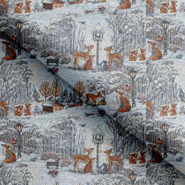 ZURICH LUREX - folded Gobelin med skovens vinter dyr jacquardvævet stof 360 g/m²