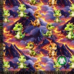 Jersey print med dino. - vulkan