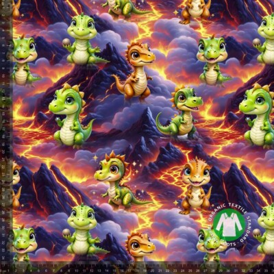 Jersey print med dino. - vulkan