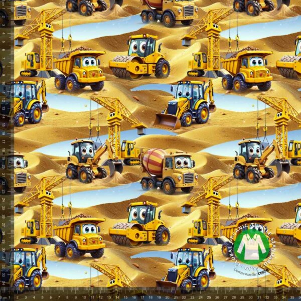 Cute machines sand v1 - measurement Jersey print med søde køretøjer - sand