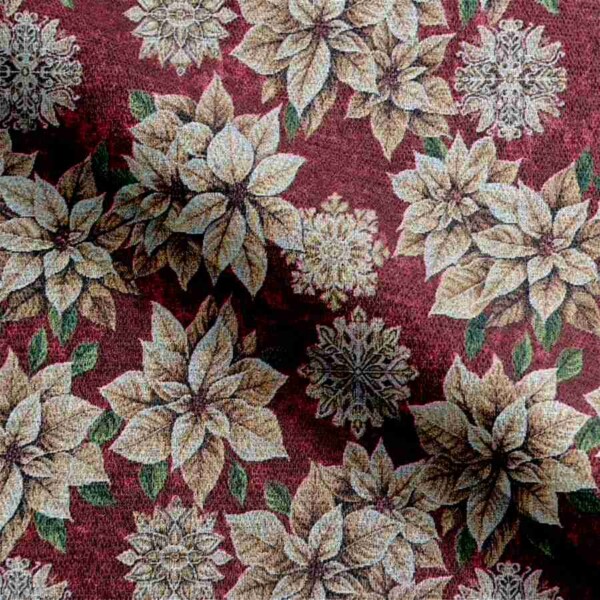 Gobelin - Christmas rose red Gobelin med røde julestjerner, 140 cm bred jacquardvævet kvalitet