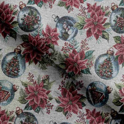 Tapestry with snow globes and poinsettias