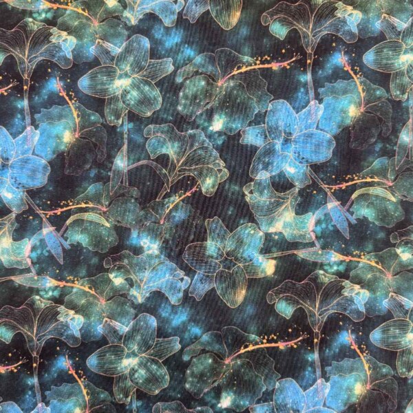 Jersey print med flotte blomster blå digitalprint jersey 200 g/m²