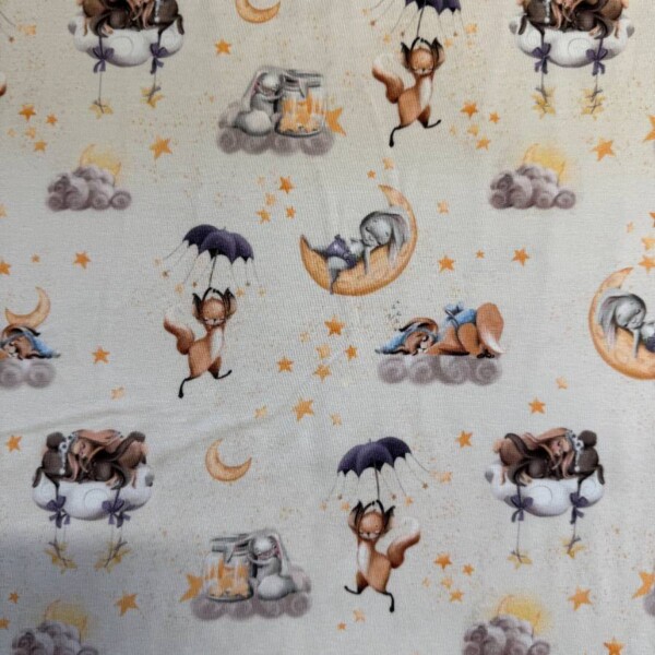 Jersey print med søde dyr på hvid bund - digitalprint jersey 200 g/m²