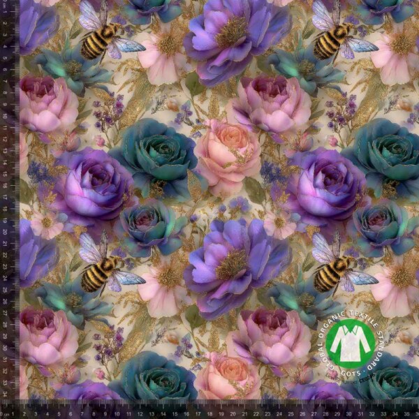 Jersey print med roser og bier