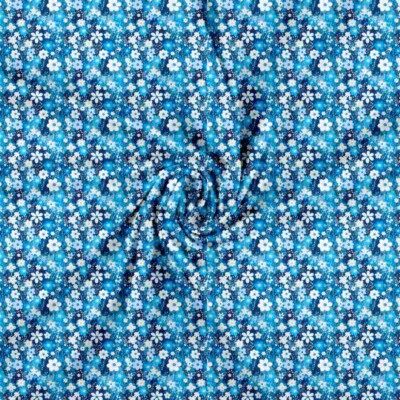 Jersey print med små forårs blomster - blå 3 - Billede 2