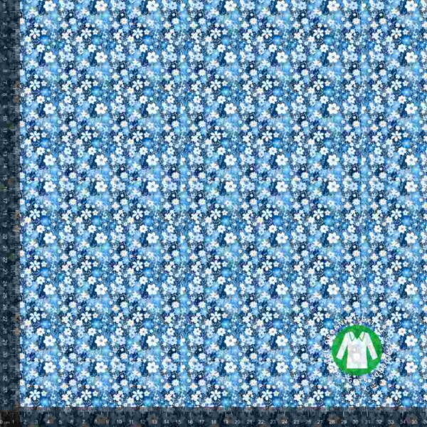 Jersey print med små forårs blomster - blå 3