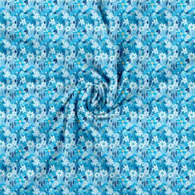 Jersey print med små forårs blomster - blå 8 - Billede 2