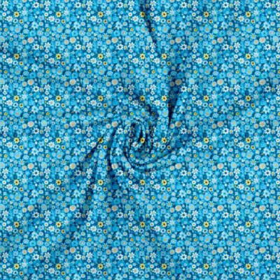 Jersey print med små forårs blomster - blå 7 - Billede 2