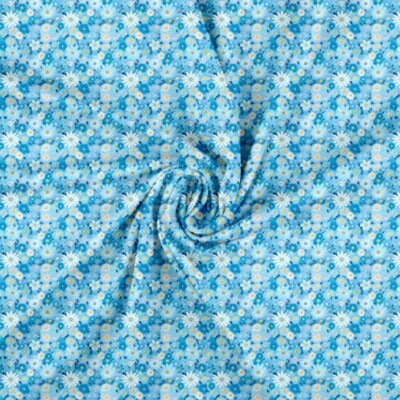 Jersey print med små forårs blomster - blå 6 - Billede 2