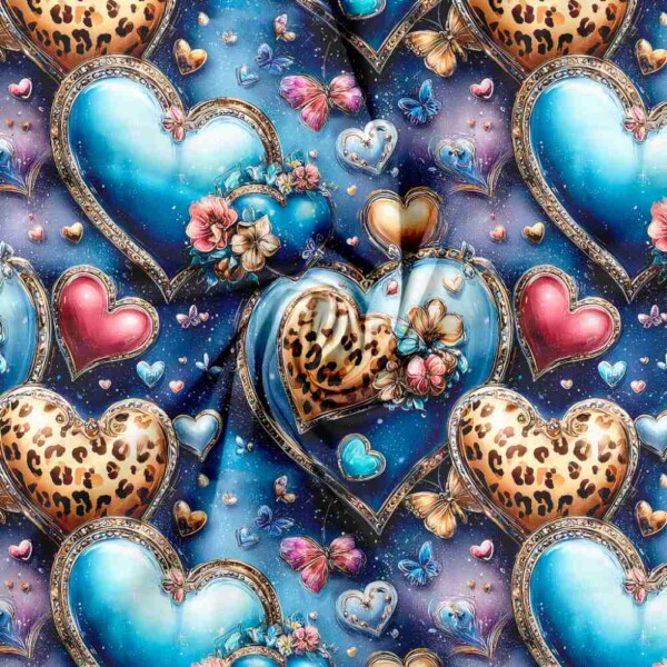 Detalje af jersey print med blå hjerte motiv