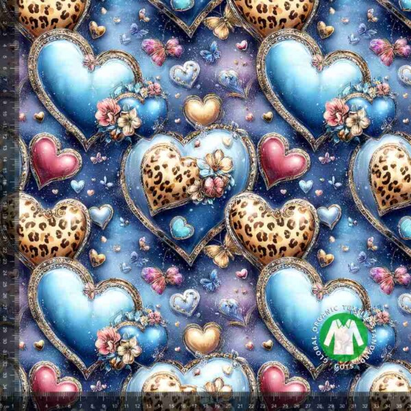 Blue Heart Valentine_with_rulers Jersey print med blå valentins hjerter digitalprint jersey stof