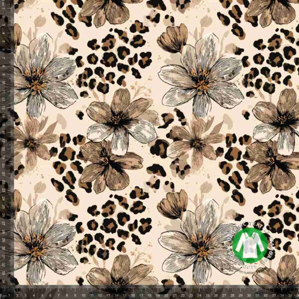 Jersey print med leopard og blomster