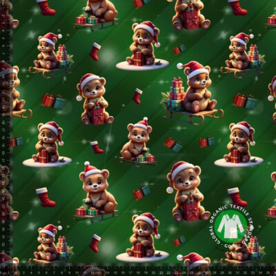 Jersey print with cute Christmas bears - green