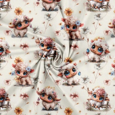 Jersey print med søde får - sand - Billede 2