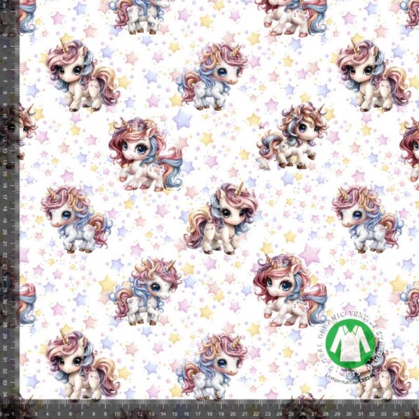 Jersey print med søde enhjørninger og stjerner - hvid