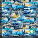 Jersey print med camping tema digitalprint jersey stof