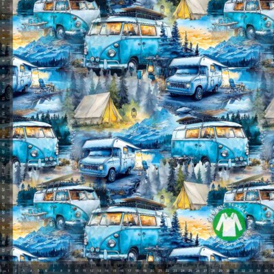 Jersey print med camping tema digitalprint jersey stof