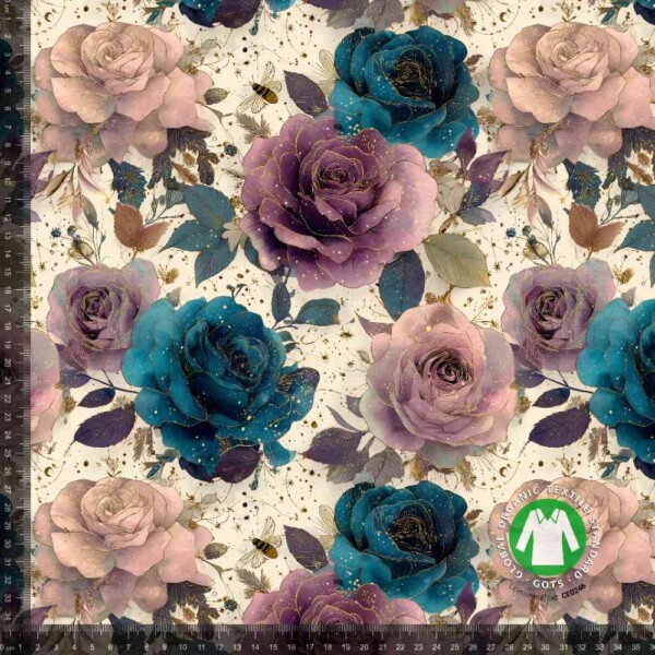 Jersey print med elegante cream roser