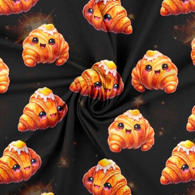 Jersey print med søde glimtende croissanter - sort - Billede 3