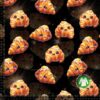 Jerseyprintti kimaltelevilla croissanteilla mustalla pohjalla, digiprintti jersey