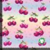 Jerseyprintti sydämillä ja kirsikoilla pastel digiprintti jersey 220 g/m²