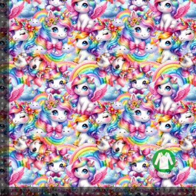 Jersey print med søde glimtende enhjørninger