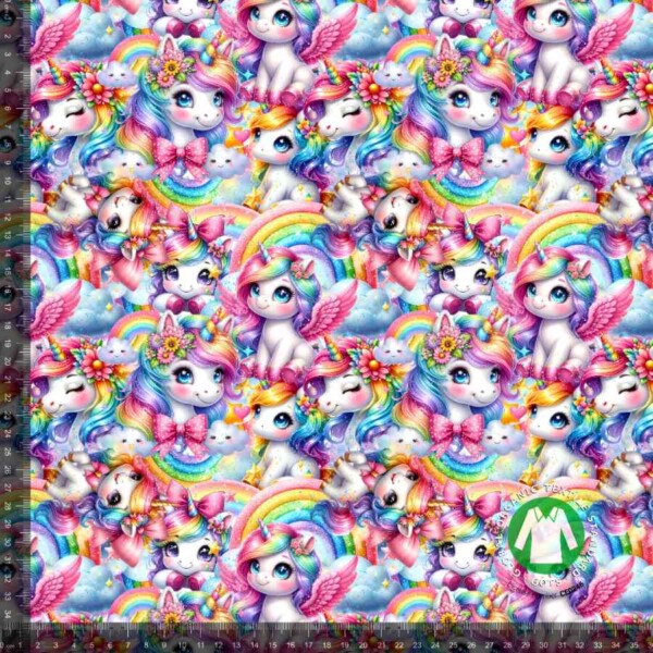 Jersey print med søde glimtende enhjørninger