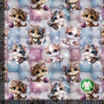 Jersey print med søde katte med garnnøgler