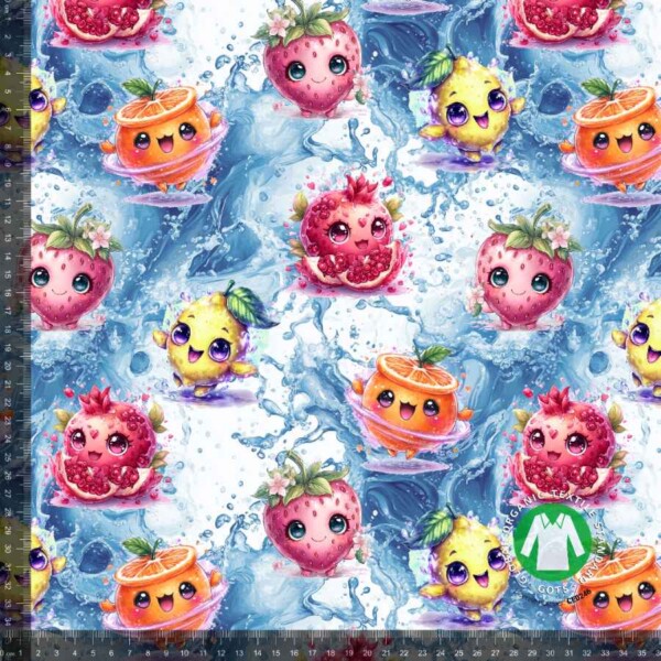 Cute fruit v1_with_rulers Jersey print med søde sommer frugter i blå farveretning digitalprint
