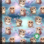 Jersey print med søde ugler og planeter