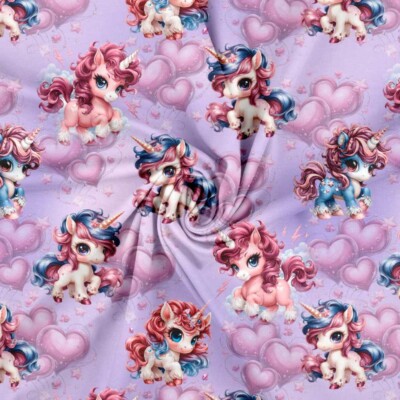 Jersey print med søde enhjørninger og hjerter - Billede 2