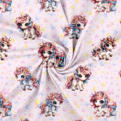 Jersey print med søde enhjørninger og stjerner - lyserød - Billede 2
