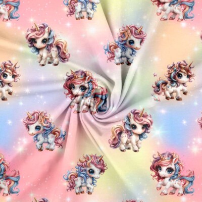 Jersey print med søde enhjørninger - pastel - Billede 2