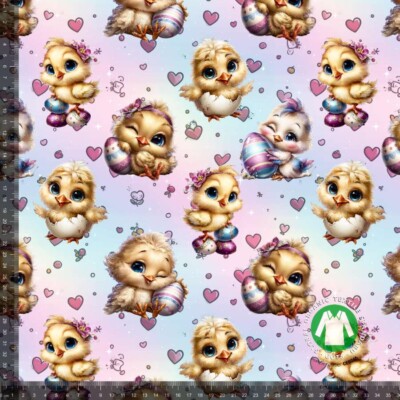 Jersey print med påskekyllinger - pastel