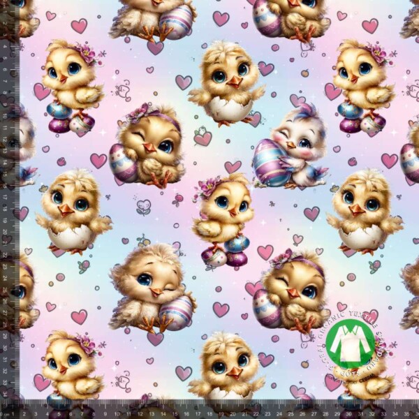 Jersey print med påskekyllinger - pastel