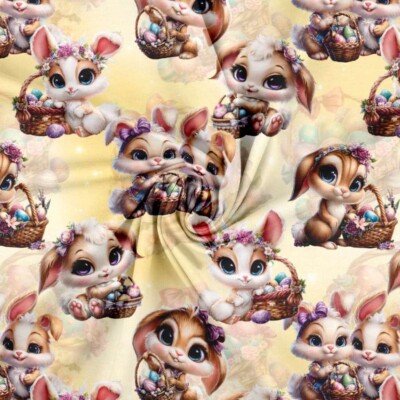 Jersey print med påskeharer - pastel gul - Billede 2