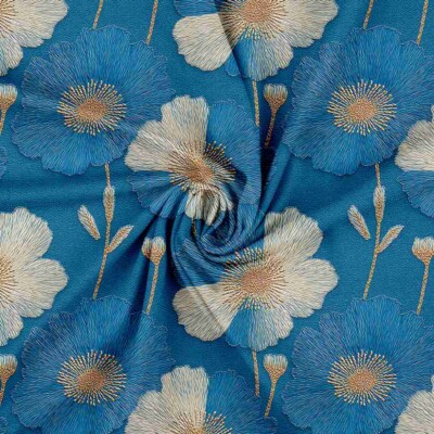 Jersey print med borderings blomster 2 - Billede 3