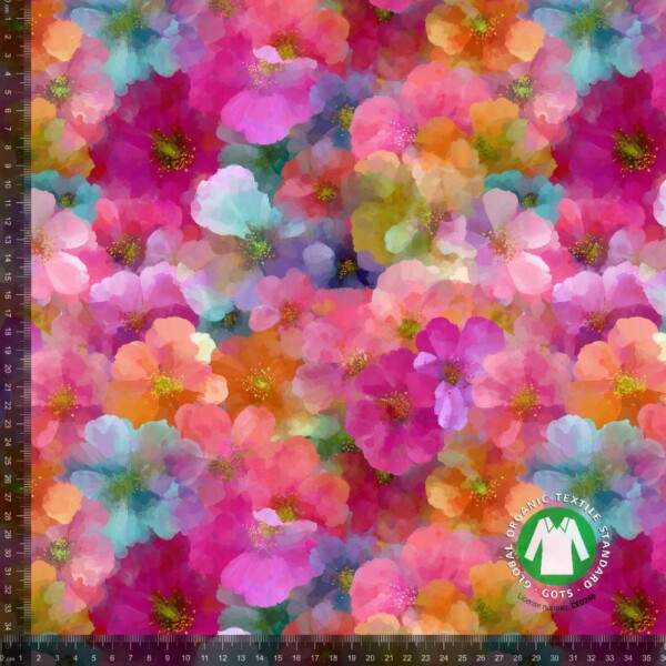 Jersey print med fadede og farverige blomster