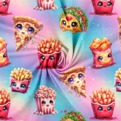 Jersey print med lækker mad - pastel - Billede 2