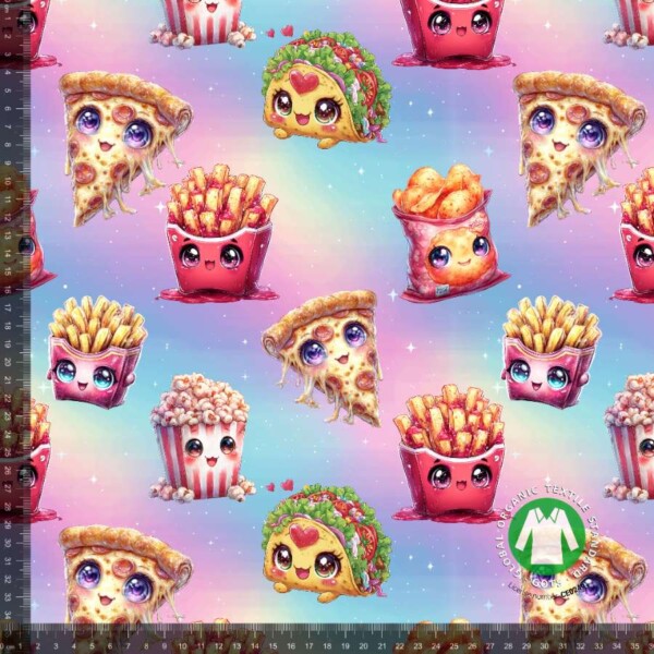 Jersey print med lækker mad - pastel