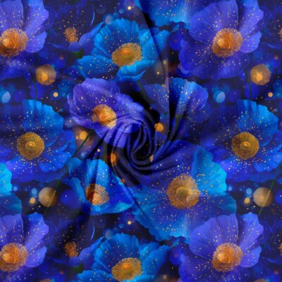 Jersey print med glimtende blå blomster 2 - Billede 2