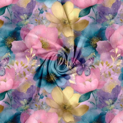Jersey print med pastel guld blomster - Billede 2