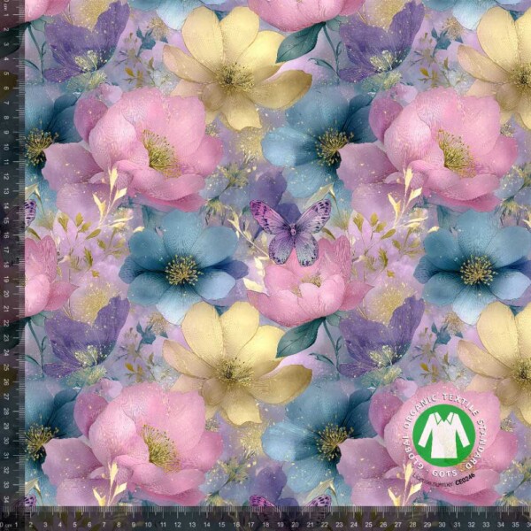 Jersey print med pastel guld blomster